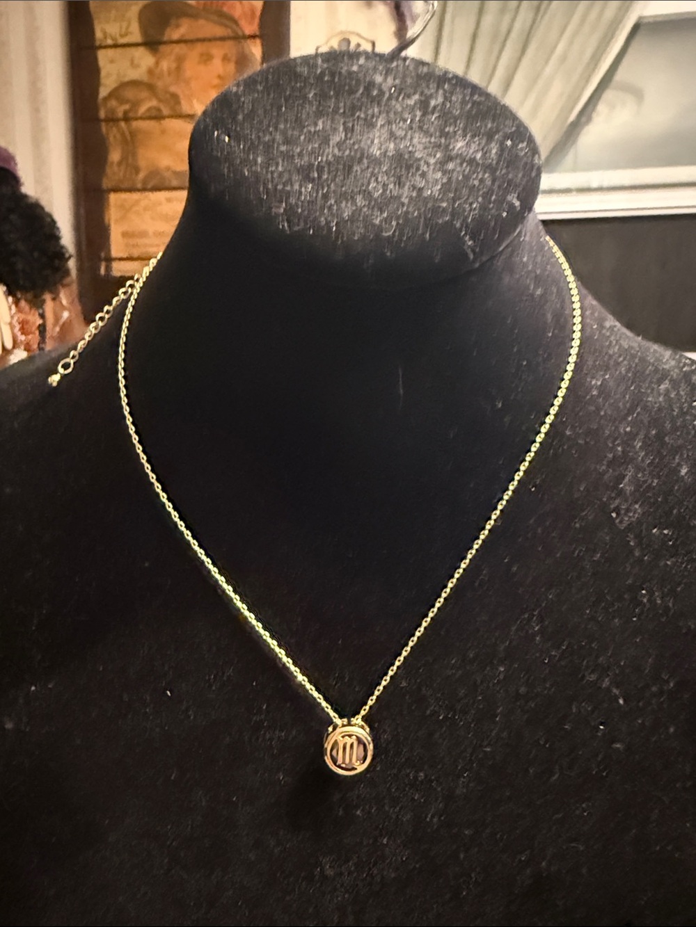 Vintage Virgo, zodiac gold tone, pendant necklace with black crystal